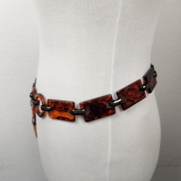 Vintage Tortoise Shell Lucite Chain Link Belt Brown